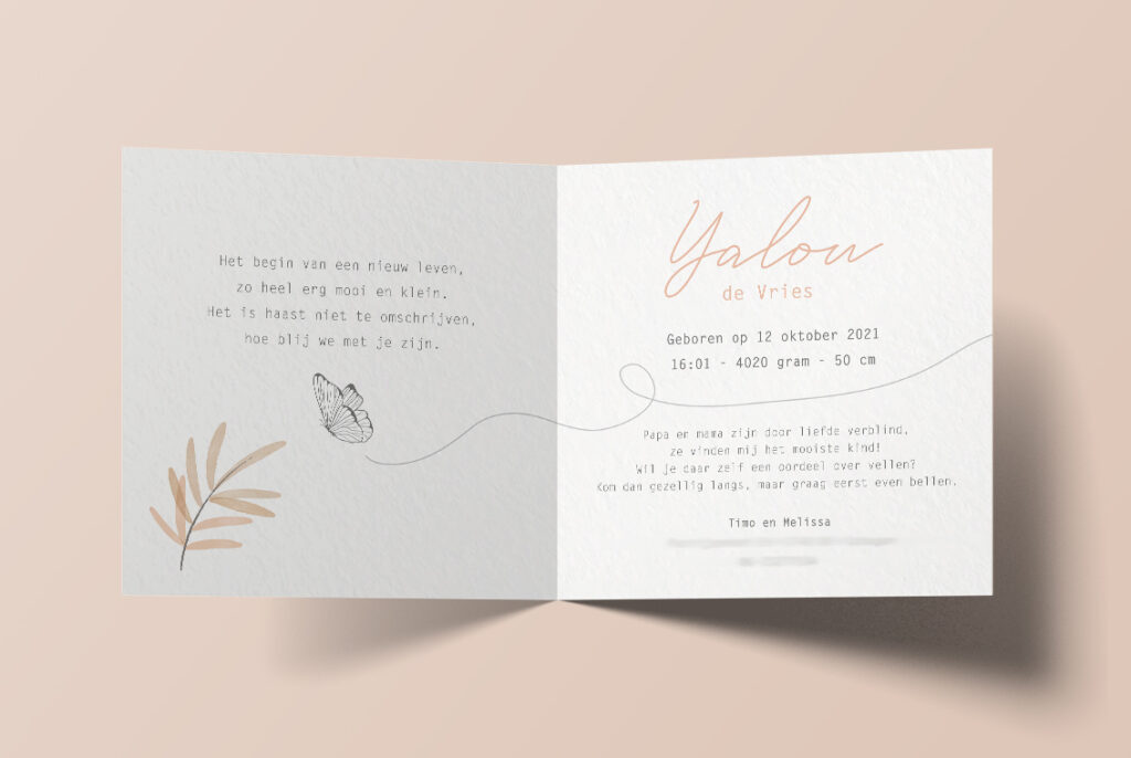 Geboortekaartje meisje grafisch ontwerp